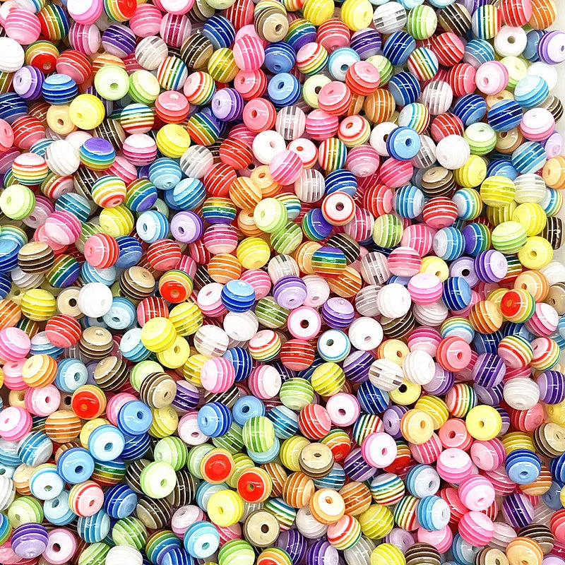 6mm 8mm Round Transparency Resin Beads Stripe Spacer Beads for Jewelry Making Children Handcraft Department DIY Accessories -