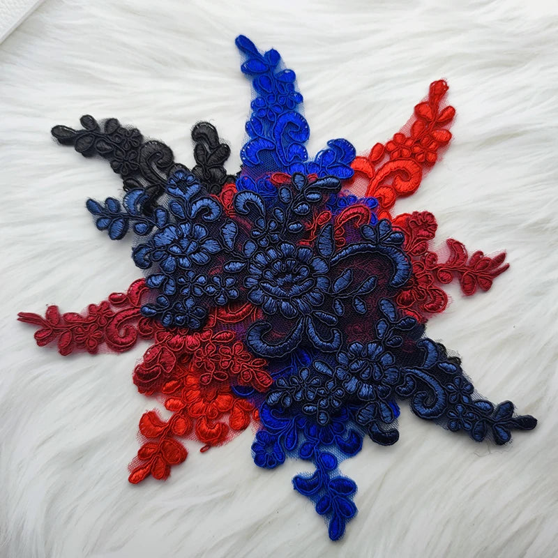Lace Applique Sew on Patch Fabric 1Pair Embroidery Flower Exquisite Trim Patches Crafts Stickers Bag Gown Decoration Wholesal
