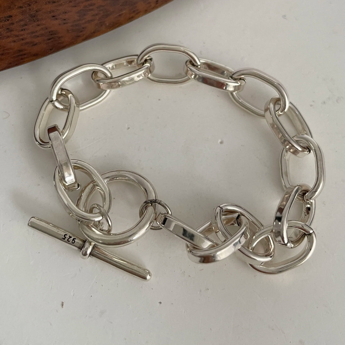 100% Solid 925 Sterling Silver Metal Bracelet for Women Vintage Handmade Simple Retro Heart Chain Bracelet Birthday Gift Part
