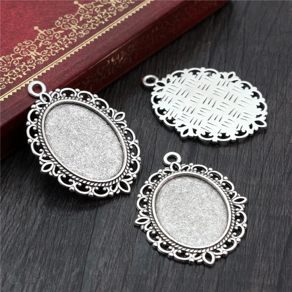 10pcs 18x25mm Inner Size 9 Colors Vintage Style Cameo Cabochon Base Setting Pendant necklace findings - Antique Silver