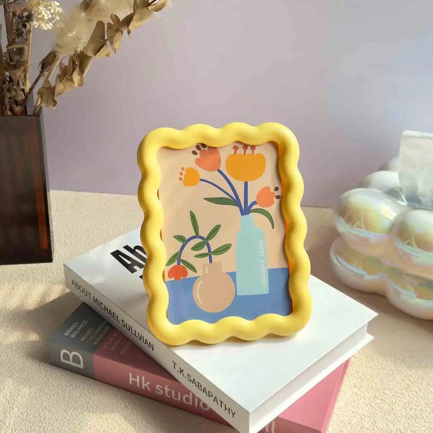 Milk Ins Style Cute Decorative Picture Frame Desktop Ornament Wall Art Creative Home Decoration Small Tabletop Decor - YELLOW