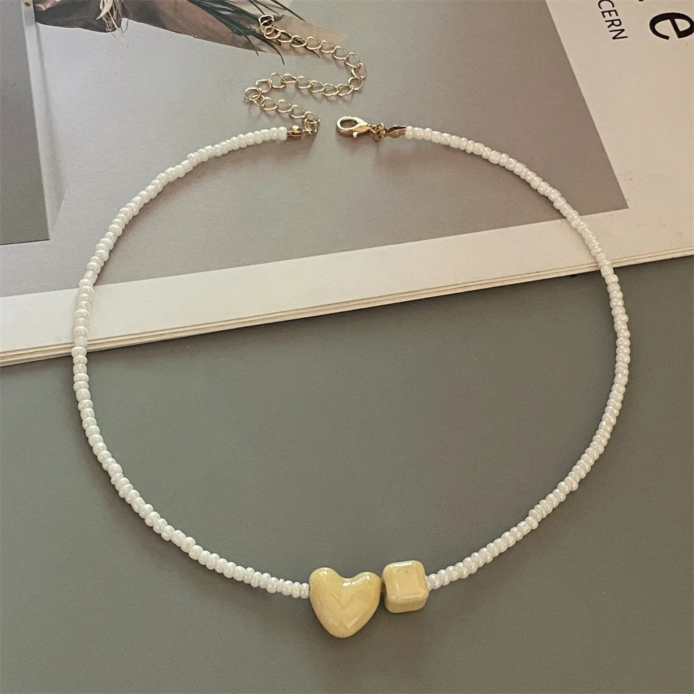 Cute Romantic Geometric Choker Necklace for Women Girl New Trendy Gift Necklace Seed Beads Fashion Jewelry - D