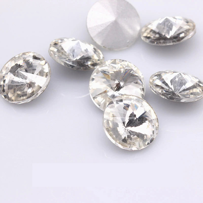 Fantastic 6/8/10/12/14/16/18/25MM Rivoli Cabochons Round Fancy Rhinestone Crystal For Applique Clothing Garment Decoration Be