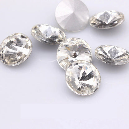 Fantastic 6/8/10/12/14/16/18/25MM Rivoli Cabochons Round Fancy Rhinestone Crystal For Applique Clothing Garment Decoration Be