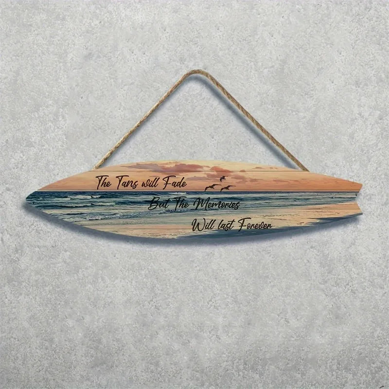 Beach Style Surfboard Wall Decor - Tropical Seascape Art on Wood-Like Material - Lightfast Design for Indoor/Outdoor Use