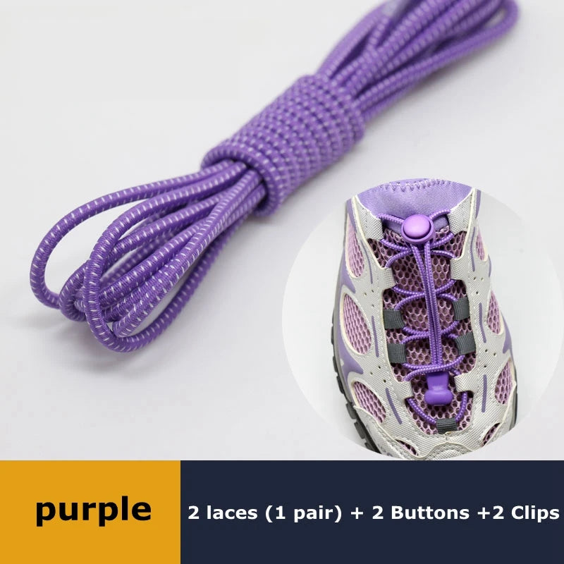 1Pair Shoelaces for Sneaker Elastic No Tie Shoe Laces Stretching Lock Lazy Laces Quick Rubber Shoelace Round Shoestrings - PU