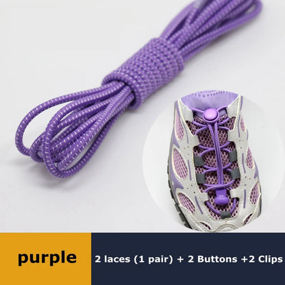 1Pair Shoelaces for Sneaker Elastic No Tie Shoe Laces Stretching Lock Lazy Laces Quick Rubber Shoelace Round Shoestrings - PU