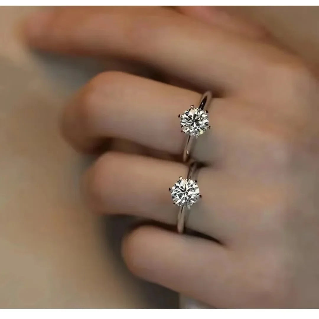 Solitaire ring Real 925 Sterling silver 1ct Moissanite cz Engagement Wedding Band Rings for women Bridal Statement Party Jewe