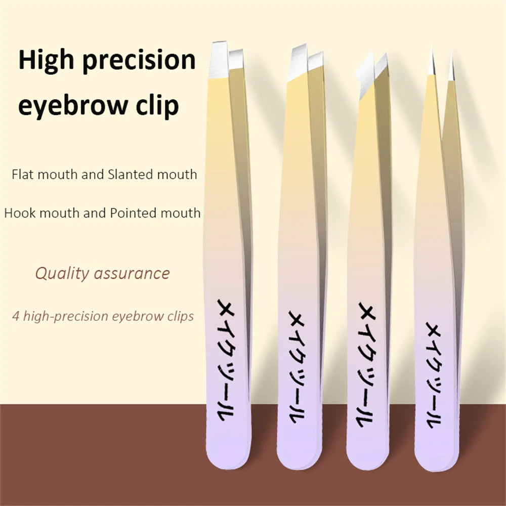 Ouriner Eyebrow Tweezers Set 4 Pcs Stainless Steel Eyebrow Forceps Professional Beauty Tool Set For Facial Hair Inward Growin