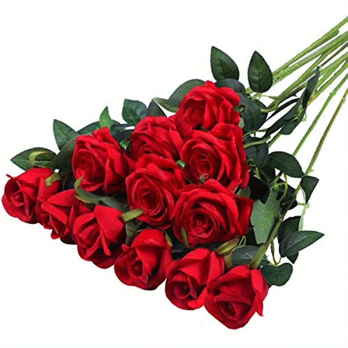 12pcs Realistic Artificial Rose Bouquet for Weddings, Birthdays, and More for Floral Arrangements and Home Decor - Red