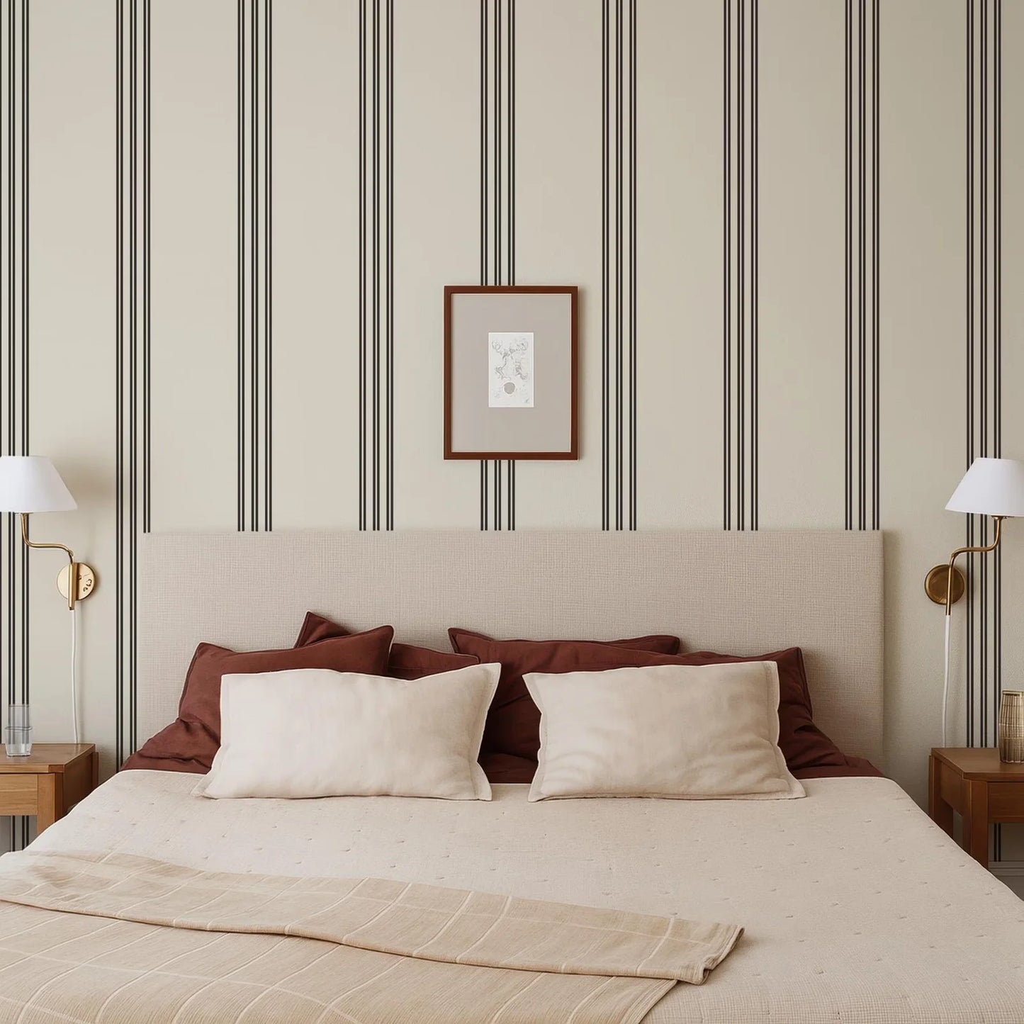 Mid Century Modern Stripe Peel & Stick Wallpaper,Or Tradition, Black and Ivory Classical Wallpaper,Elegant Line Wall Hanging,