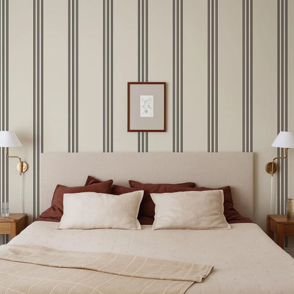Mid Century Modern Stripe Peel & Stick Wallpaper,Or Tradition, Black and Ivory Classical Wallpaper,Elegant Line Wall Hanging,