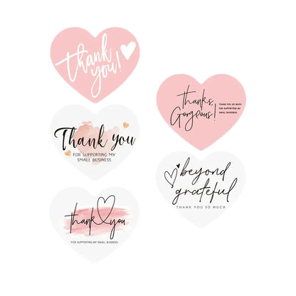 100-500pcs Heart Pink Thank You Stickers For Supporting Business Package Decoration "Gorgeous Thanks" Business Stickers