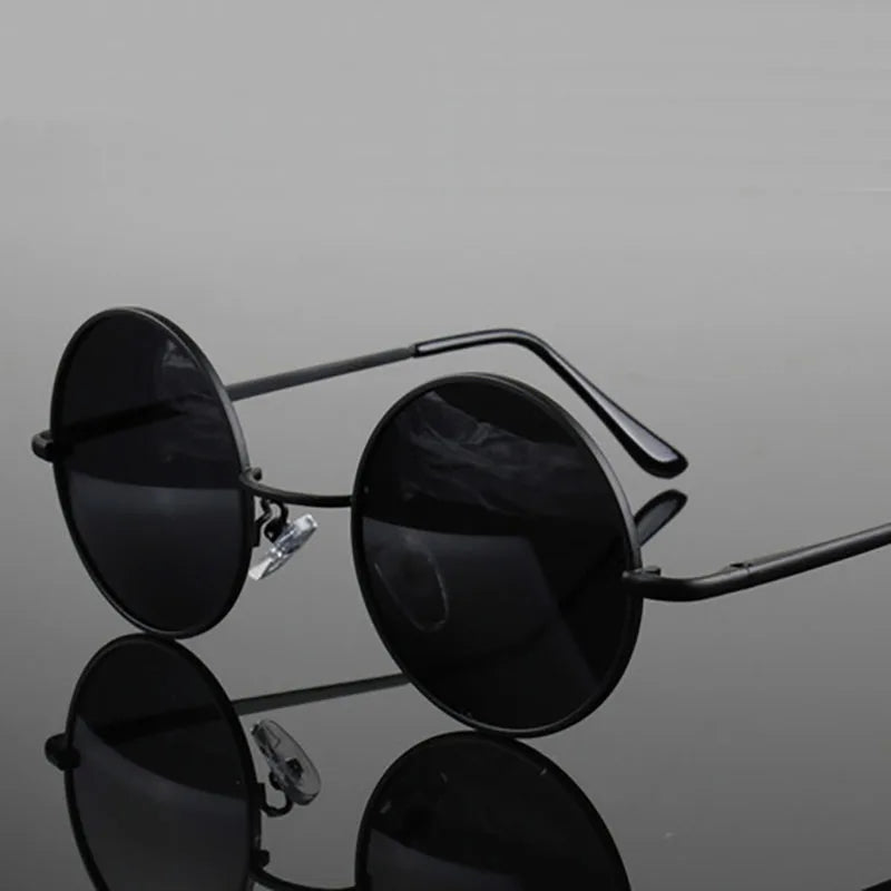 Retro Vintage Round Polarized Sunglasses Men Brand Designer Sun Glasses Women Alloy Metal Frame Black Lens Eyewear Driving UV