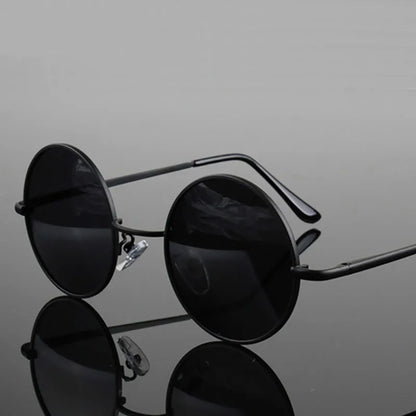 Retro Vintage Round Polarized Sunglasses Men Brand Designer Sun Glasses Women Alloy Metal Frame Black Lens Eyewear Driving UV