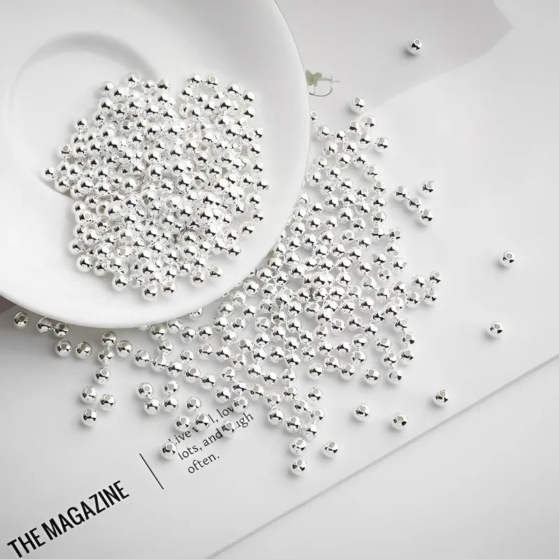 Genuine 925 Sterling Silver Round Beads Spacer Beads Jewelry Making Loose Beads Finding for DIY Bracelet Necklace Accessories
