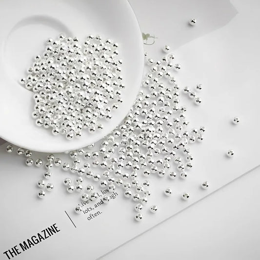 Genuine 925 Sterling Silver Round Beads Spacer Beads Jewelry Making Loose Beads Finding for DIY Bracelet Necklace Accessories