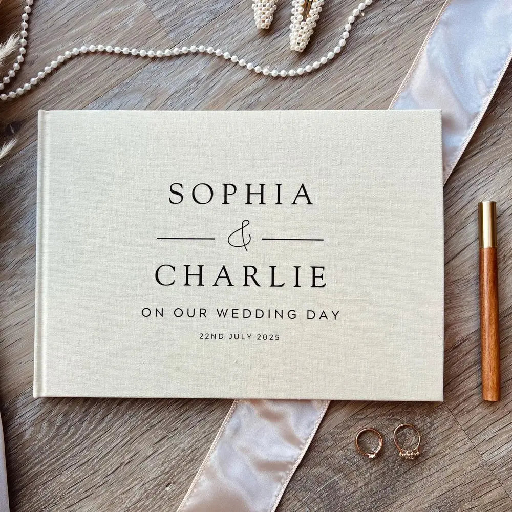 Custom Wedding Guest Book with Pen Personalized Linen Hardcover Photo Album Wedding Keepsake & Anniversary Memory Guestbook G