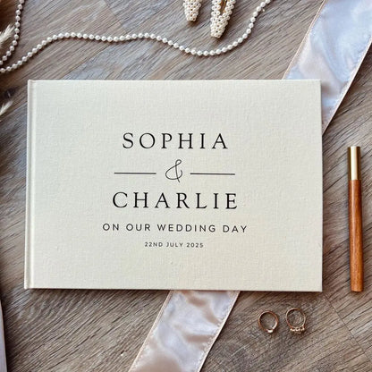 Custom Wedding Guest Book with Pen Personalized Linen Hardcover Photo Album Wedding Keepsake & Anniversary Memory Guestbook G