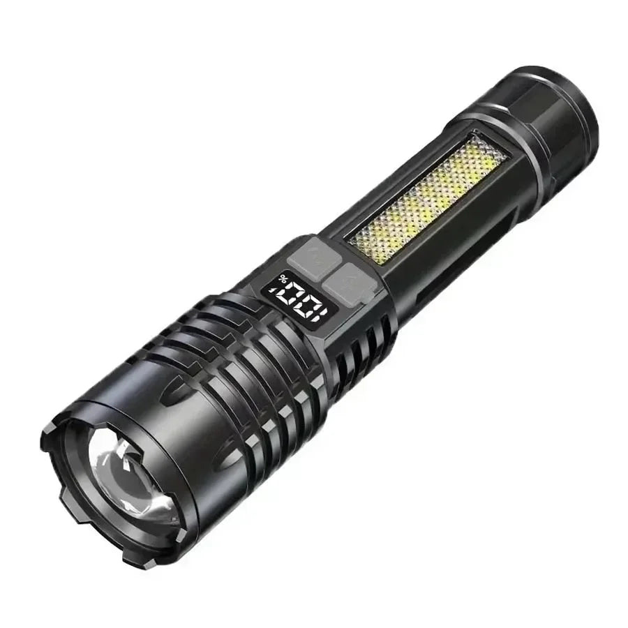 High Power LED Flashlights With Display Screen Zoom Tactical Torch Portable Rechargeable Lamp with Emergency Side Light Lante