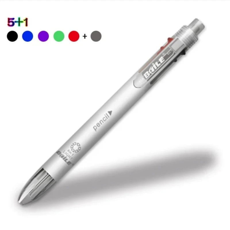 6 In 1 Multicolor Ballpoint Pens 5 Colors Ball Pen 1 Automatic Pencil With Eraser For School Office Writing Supplies Statione