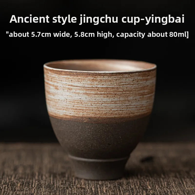1pc Japanese Style Handmade Stoneware Tea Cup Kung Fu Tea Set Tea Cup Small Single Cup Ancient Style Quiet Road Cup Bowl Teac