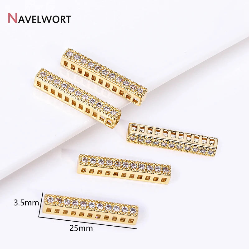 18K Gold Plated Brass Spacer Bars,Cuboid Rows Separator,Inlaid Zircon Accessories DIY Spacer Bars,Supplies For Jewelry