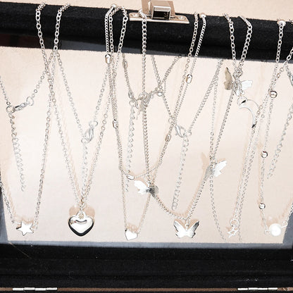 51 Pcs/Set Silver Color Chic Jewelry Set For Women Fashion Butterfly Heart Pearl Necklaces, Earrings, Rings, Match Daily Outf