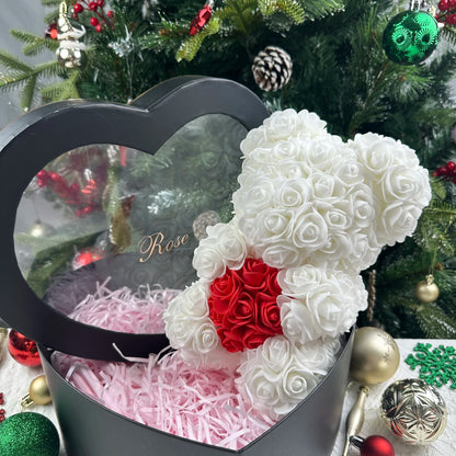 25cm Artificial Teddy Rose Flower Bear with Box Romantic Valentines Day Gift Girlfriend Women Anniversary Wedding Party Suppl