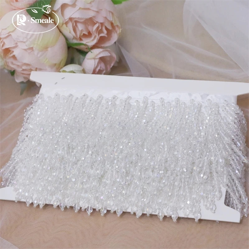 Lace Trim Beaded 2 Yards, Crystal Tassels, 5.5 Cm Wide, Vintage Lace Accent for Sewing, Scrapbooking - Off white -B / 1Yard