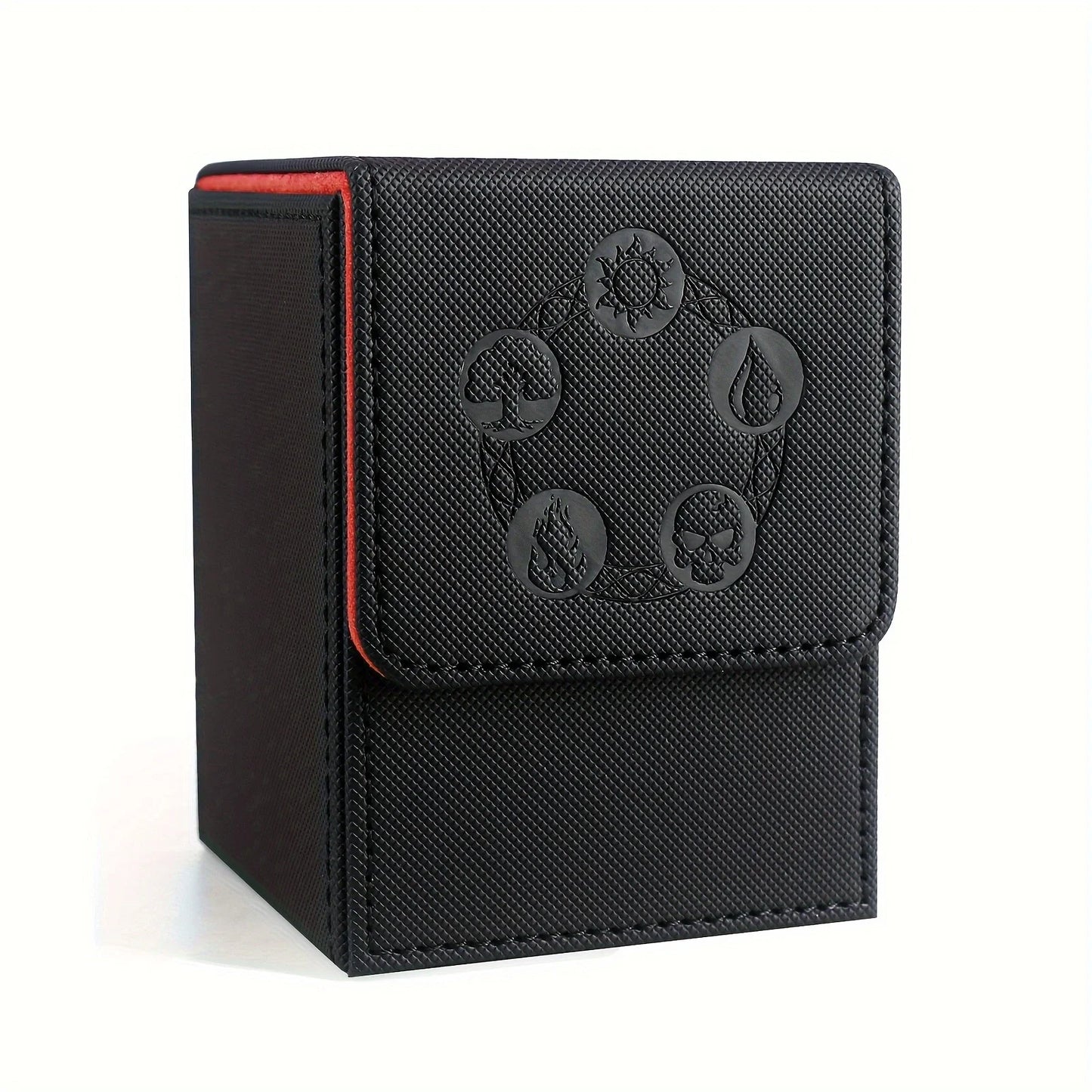 Card Deck Box, Copyrighted Design，Fits 100+ Single Sleeved Cards, Magnetic Closure PU Leather Card Box for TCG Cards - Black-