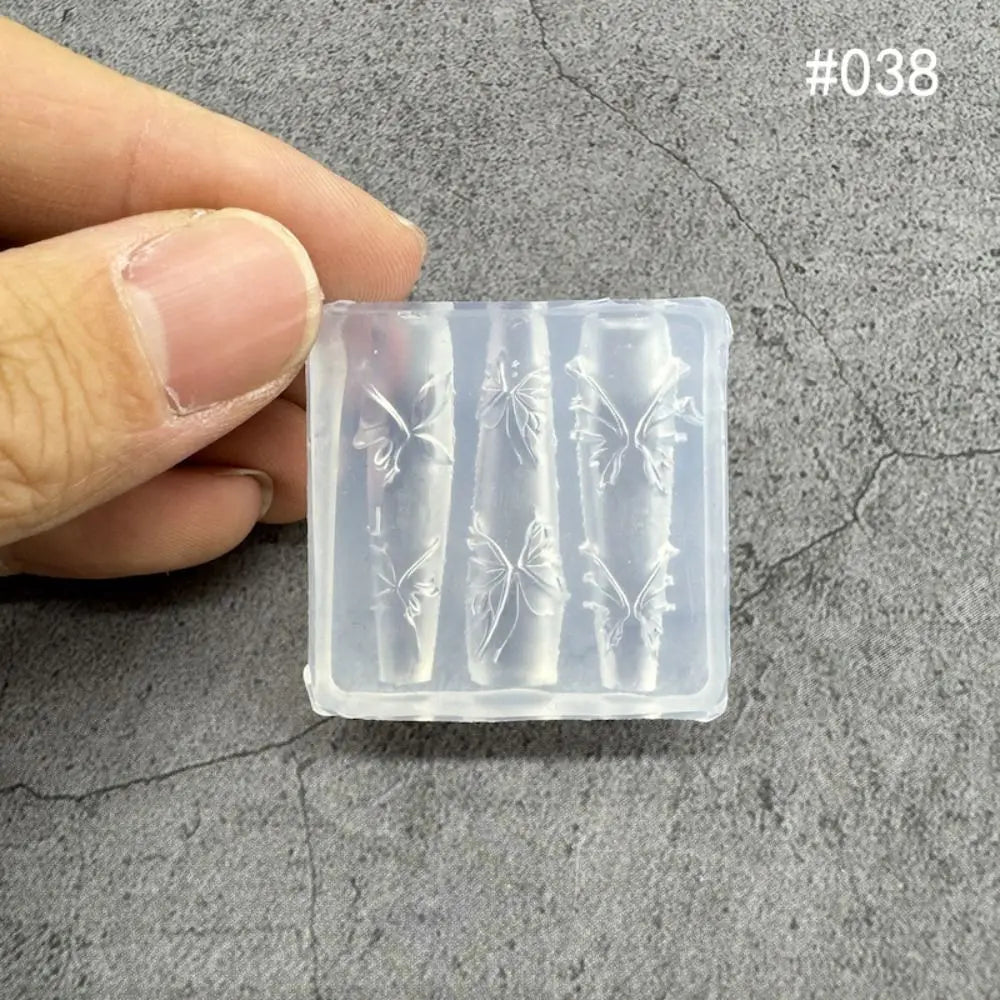 New Transparent Nailart Mold 3D Carving Rose Flower Silicone Template with Box Tulip Bow Nail Art Molds Nail Decoration