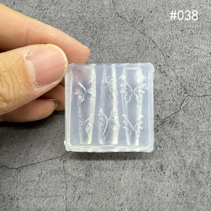 New Transparent Nailart Mold 3D Carving Rose Flower Silicone Template with Box Tulip Bow Nail Art Molds Nail Decoration