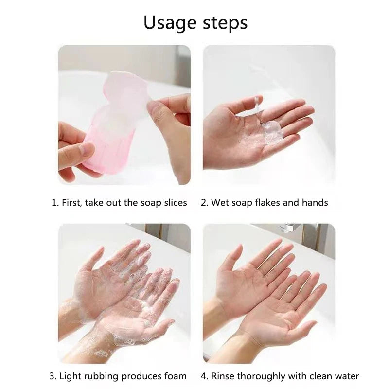 100/200Pcs Portable Bathroom Soap Slices Bath Hand Washing Slice Outdoor Travel Scented Foaming Soap Paper Clean Soap Tablets