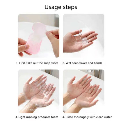 100/200Pcs Portable Bathroom Soap Slices Bath Hand Washing Slice Outdoor Travel Scented Foaming Soap Paper Clean Soap Tablets