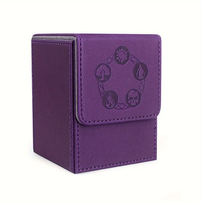 Card Deck Box, Copyrighted Design，Fits 100+ Single Sleeved Cards, Magnetic Closure PU Leather Card Box for TCG Cards - Purple