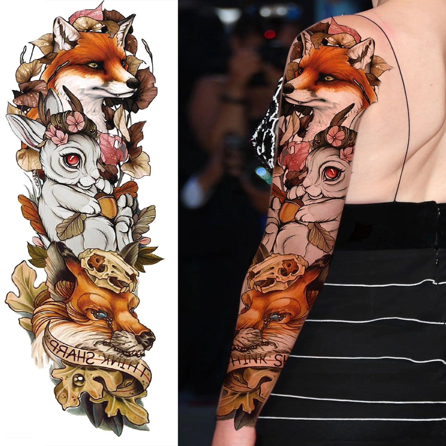 1 Sheets Wolf Lion Tiger Maori Temporary Tattoos For Men Women Adults Full Sleeve Arm Flower Rose Skull Tattoo Sticker Decor 