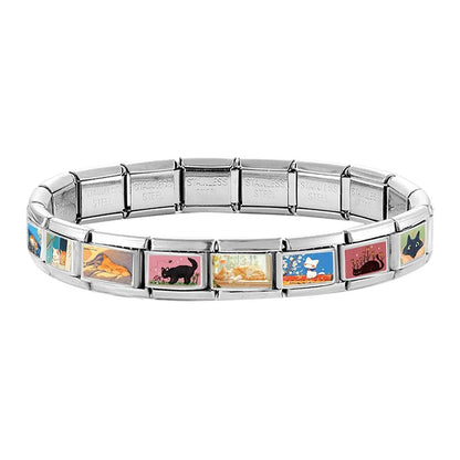 2026 New Women's Gift Cute Cat Looks at the cake Italian Charm Links Beads Fit 9mm Stainless Steel Modular Bracelet Jewelry G