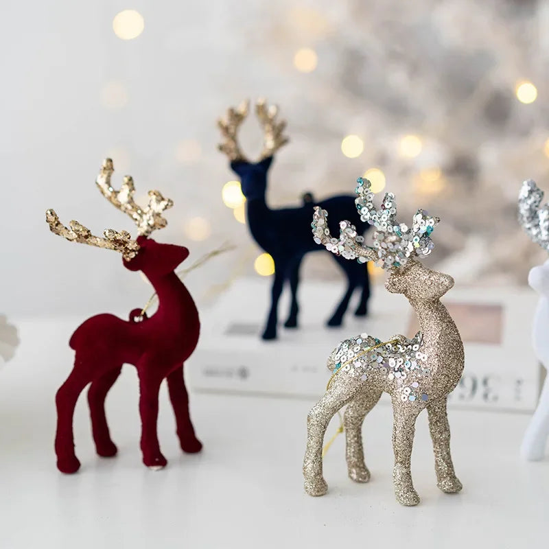 Christmas Supplies 2024 Christmas Pendant Tree Decorative Pendant Pink Flocked Deer Ornament New Year'S Decor новогодний деко