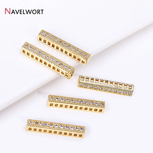 18K Gold Plated Brass Spacer Bars,Cuboid Rows Separator,Inlaid Zircon Accessories DIY Spacer Bars,Supplies For Jewelry