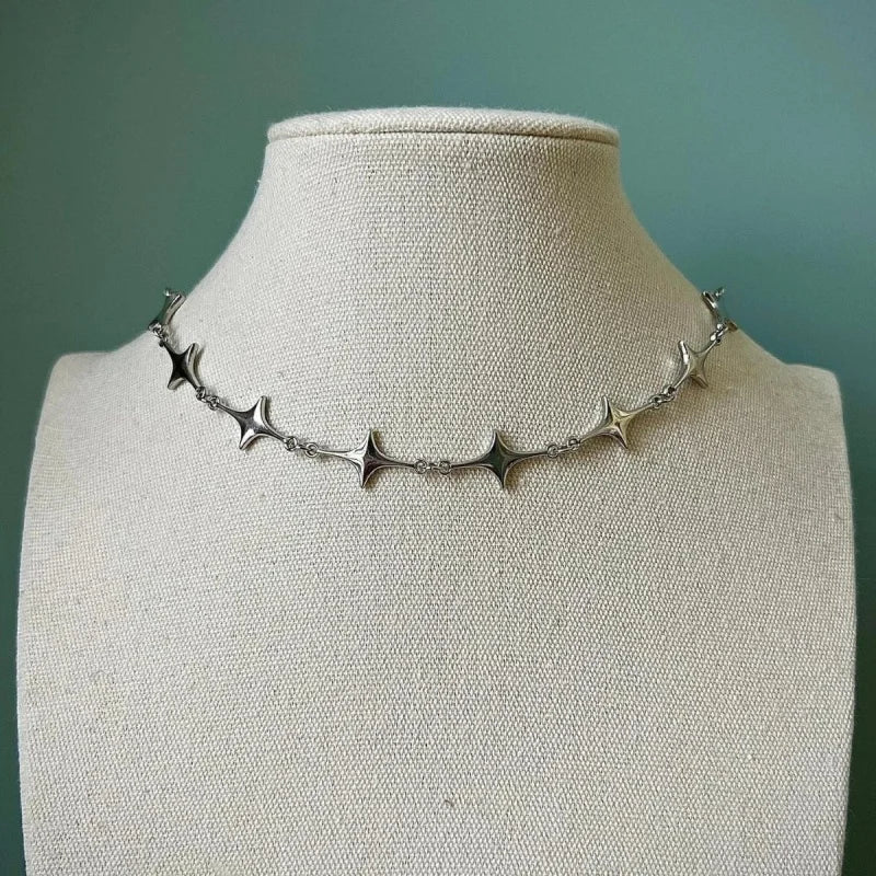 2024 Retro Style Texture Join Necklaces For Women Silver Color Stainless Steel Neck Chains For Women Jewelry Chocker - Imitat