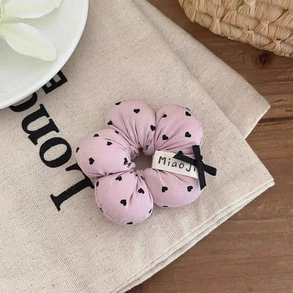 1PC Cute Flower - Shaped Hair Scrunchies for Kids, Heart - Printed Elastic Hair Ties, Sweet Hair Accessories for Girls - pink