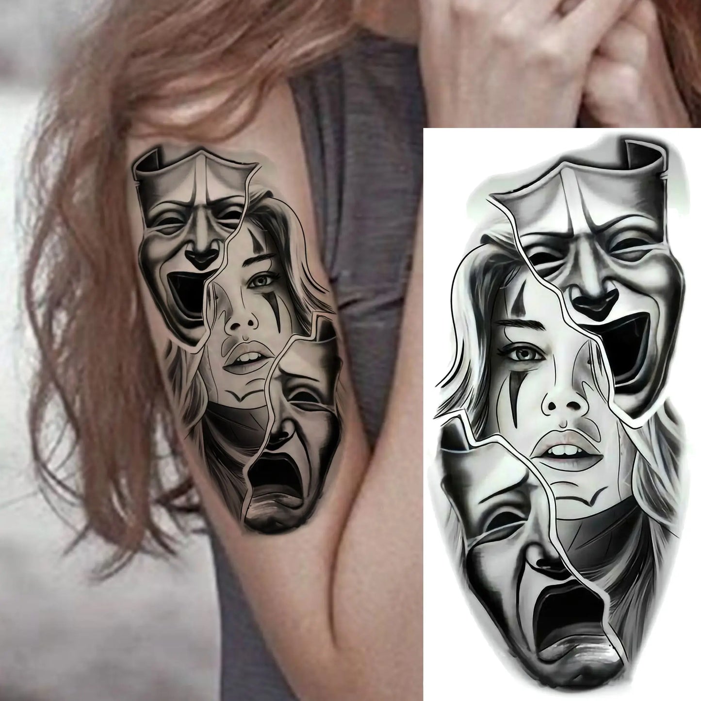 1 Sheet Evil Women Face Joker Mask Temporary Tattoos For Men Women Adults Waterproof Realistic Fake Tattoos Long Lasting Stic