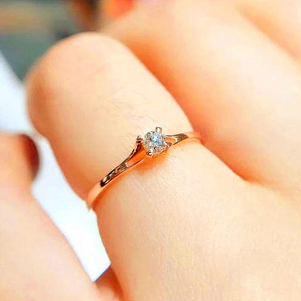 Huitan Minimalist Women's Wedding Rings with 4MM Cubic Zirconia Simple Elegant Female Finger Accessory Engagement Bands Jewel