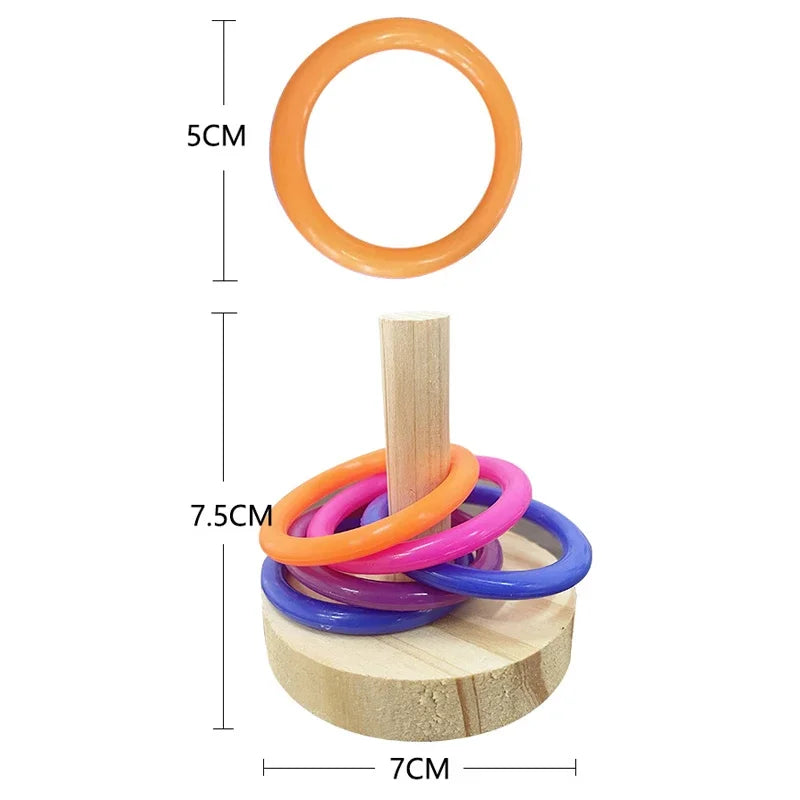 Wooden Interactive Parrot Ring Toy Educational Exercise Stimulating Fun Playtime for Parrot Parakeet Bird Toys Random Color