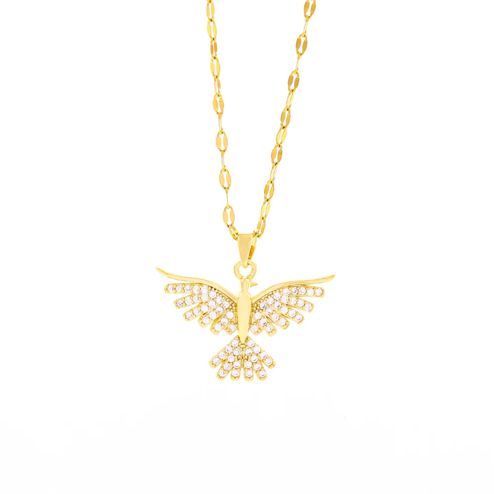 New Sparkly 18K Gold Plated Vintage Phoenix Pendant Necklaces For Women Retro Style Female Daily Wear Stainless Steel Neck Ch