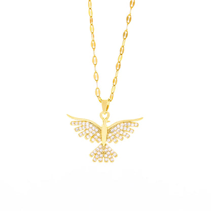 New Sparkly 18K Gold Plated Vintage Phoenix Pendant Necklaces For Women Retro Style Female Daily Wear Stainless Steel Neck Ch