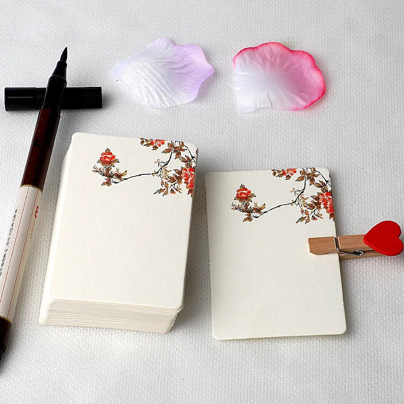 20/40Pcs Blank Greeting Cards, Chinese Style Paper, White Kraft, Small, Floral, DIY Crafts - I / 40Pcs