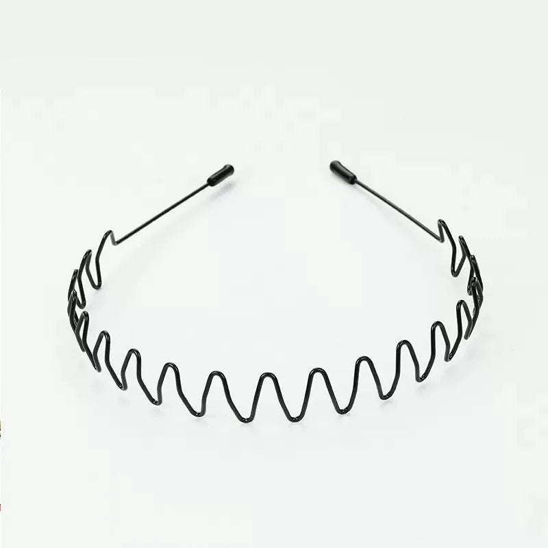 Unisex Black Elastic Non Slip Simple Metal Headbands For Men Women Wavy Hairband Spring Hair Hoop Fashion Hair Accessories - 