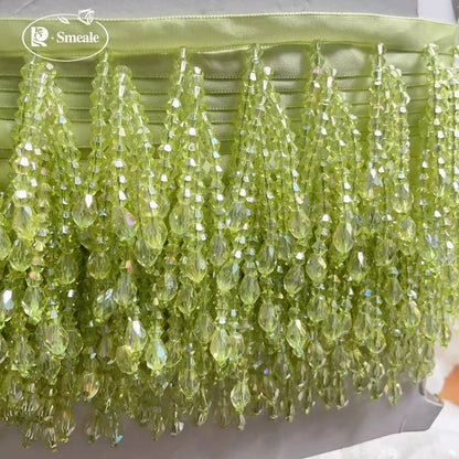 Lace Trim Beaded 2 Yards, Crystal Tassels, 5.5 Cm Wide, Vintage Lace Accent for Sewing, Scrapbooking - Grass green -B / 1Yard